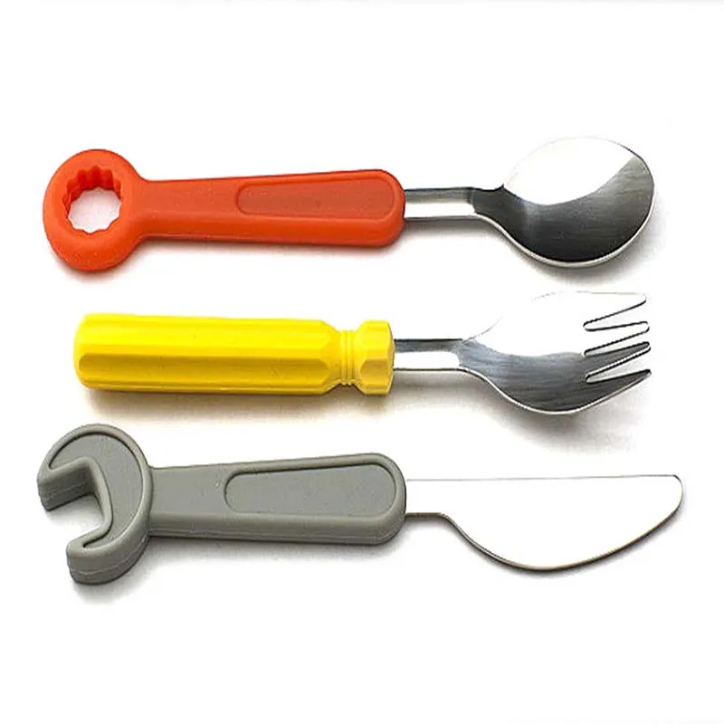 Tool Style Flatware Children Dinnerware Set Spanner Design Steak Knife Kid Tableware Soup Scoop Dinner Fork 3pcs | Дом и сад