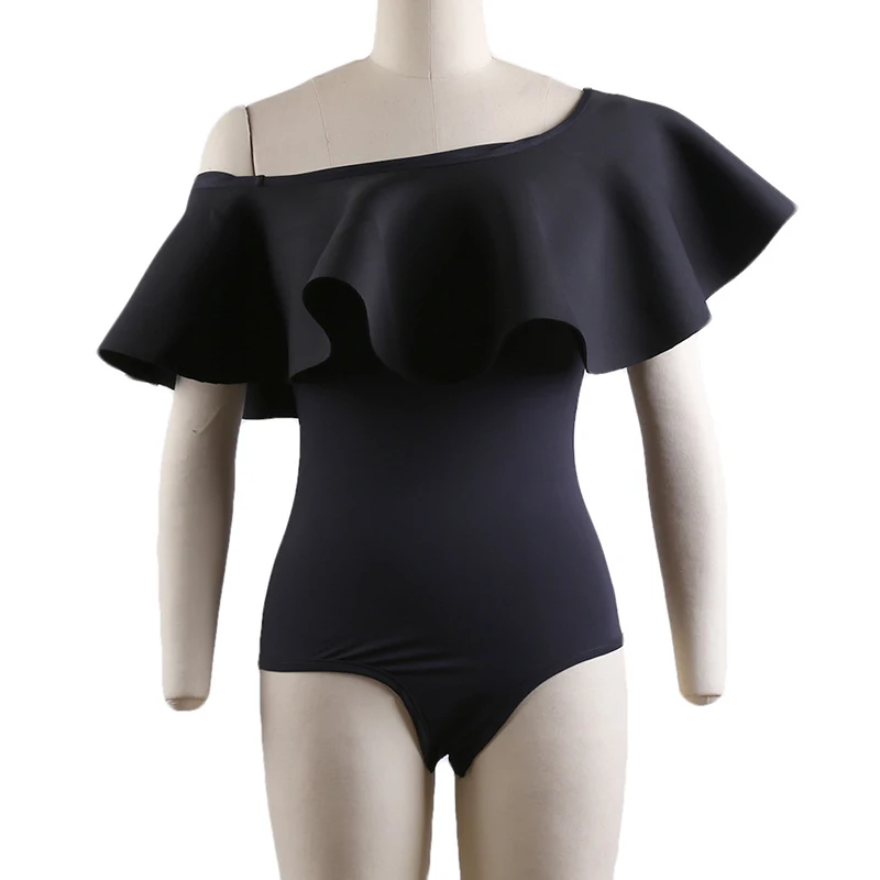 Новинка сексуальный летний драпированный комбинезон женский с оборками черный