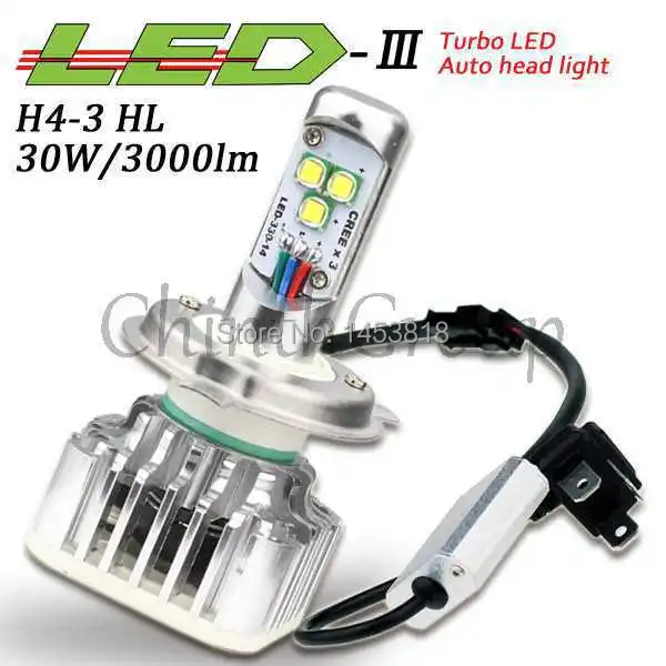 1 шт. CREE светодиодный налобный фонарь/налобный фонарь H4/H4-3/HB2/9003 белый 6000 К 30 Вт 3000LM