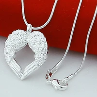 new trendy style 925 silver necklace fashion angel wings heart pendant necklace for women fine jewelry