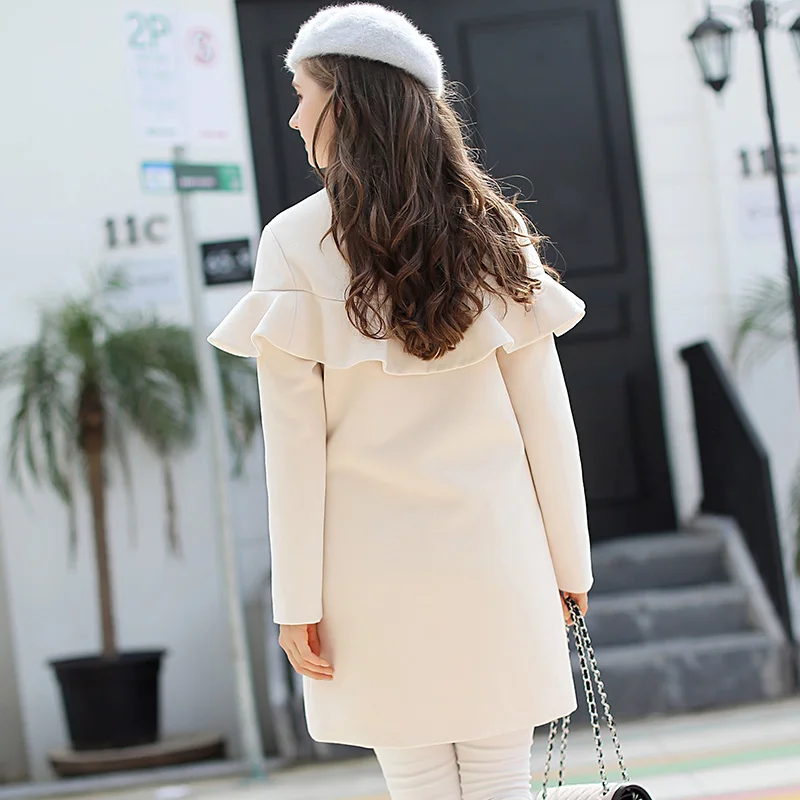 Korean Ruffle Woolen coat female Loose Wool Blend Coat Jacket for women Coats Autumn Winter manteau femme hiver veste exo | Женская