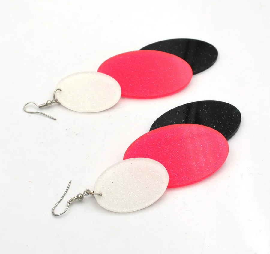 Ювелирные изделия розовый белый черный акрил длинные болтались серьги моды