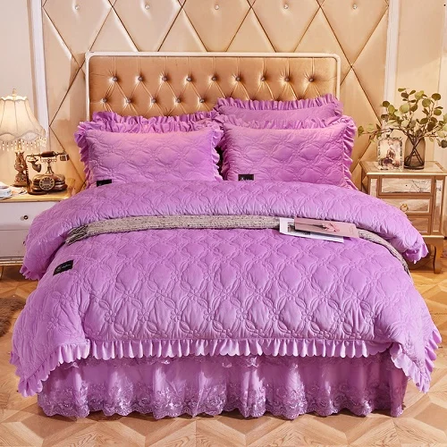 bedding set 10 Роскошный с кружевными вставками и плюшевые пододеяльник плоский лист зимние теплые Постельное белье, коричневого и серого цвета 4/6 шт. King queen Размер Комплект постельного белья шлемы для подушек - Цвет: bedding set 10