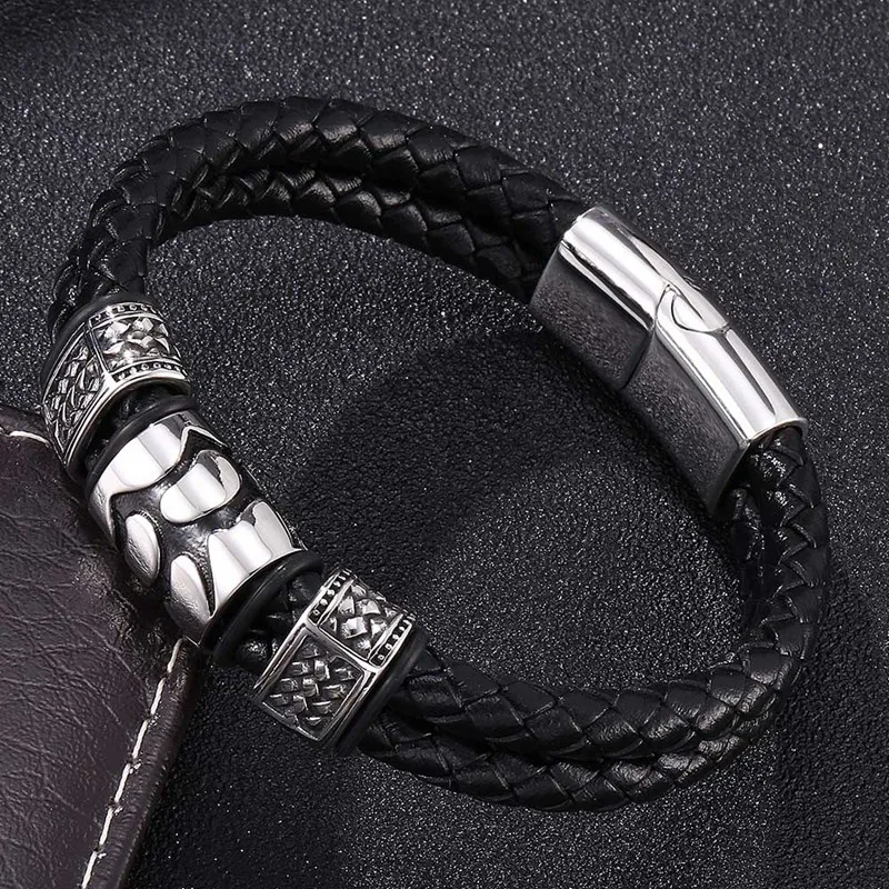 

Punk New Men Jewelry Leather Bracelet Classical Chain Weaved Bangles Magnet Clasp Charm Wristband Men's Gift BB0076