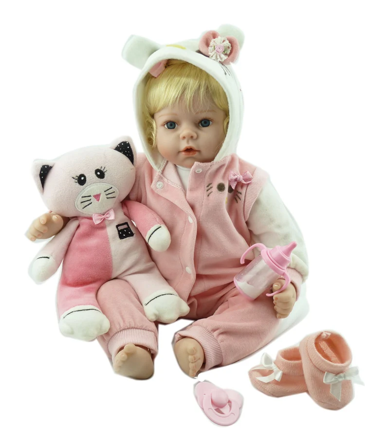 Кукла DollMai bebe menina 22 &quot55 см мягкие силиконовые куклы reborn кудрявые волосы блонд с
