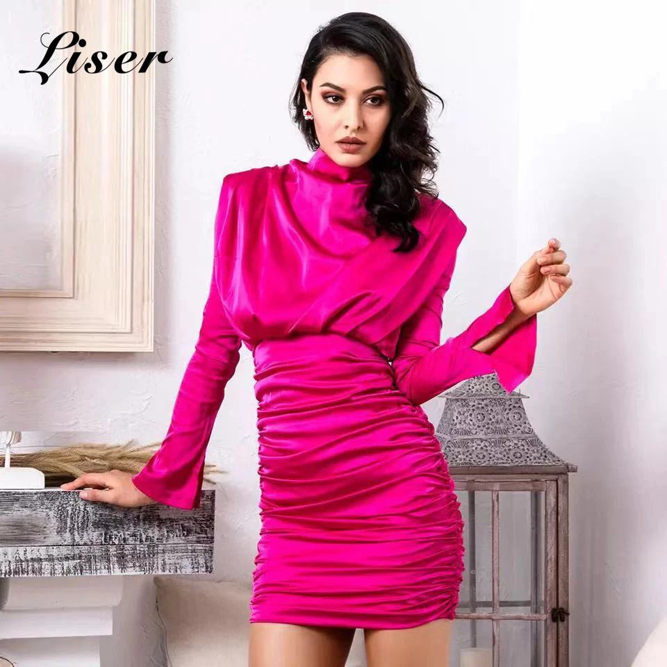 Женское платье Liser черное/белое/фуксированное облегающее с круглым вырезом для