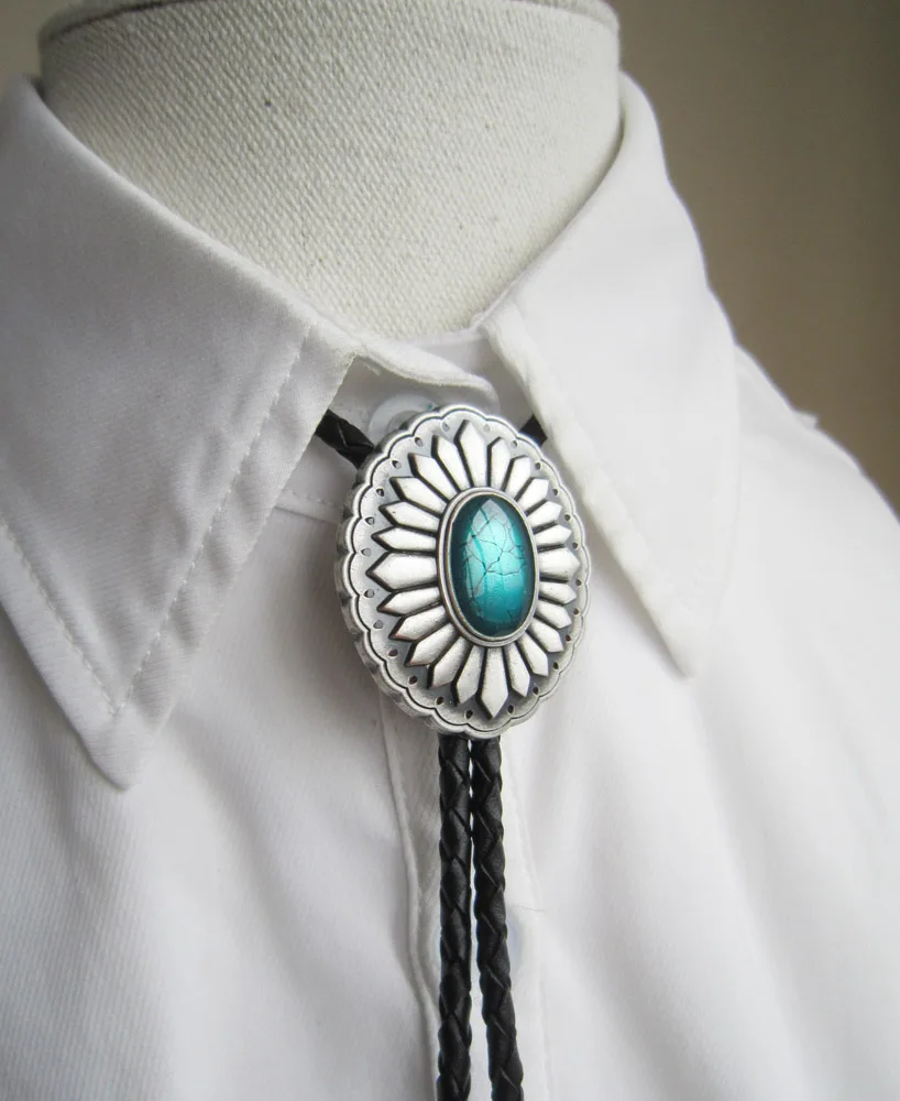 Оригинальная серебряная овальная эмалированная Свадебная Боло кожаное