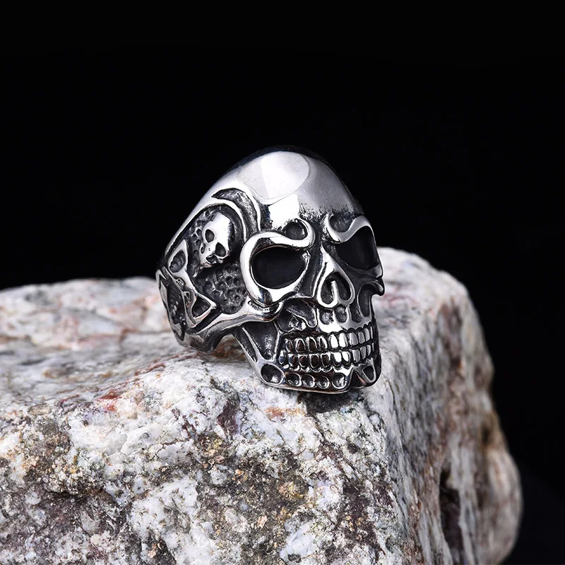 316L Нержавеющая сталь Готический Панк Серебряный Резьба тяжелых Skull Ring Байкер