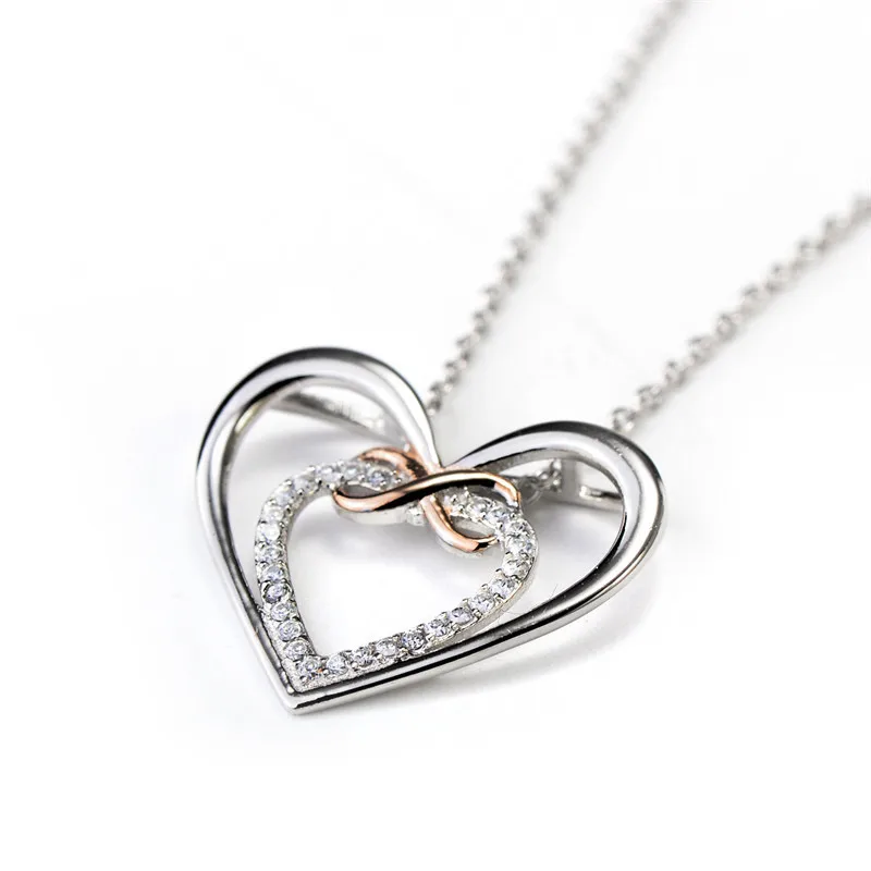BESTLYBUY Настоящее серебро 925 пробы элегантный Кулон Бесконечность Любовь Двойное