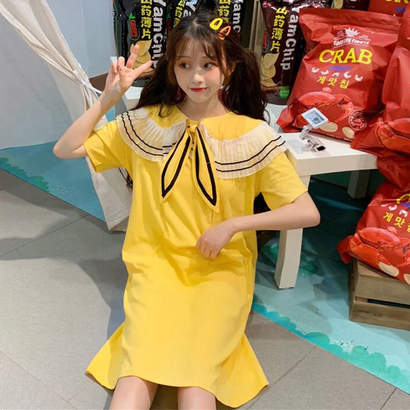 Новинка лета 2019 модное Повседневное платье с воротником Питера Пэна в японском