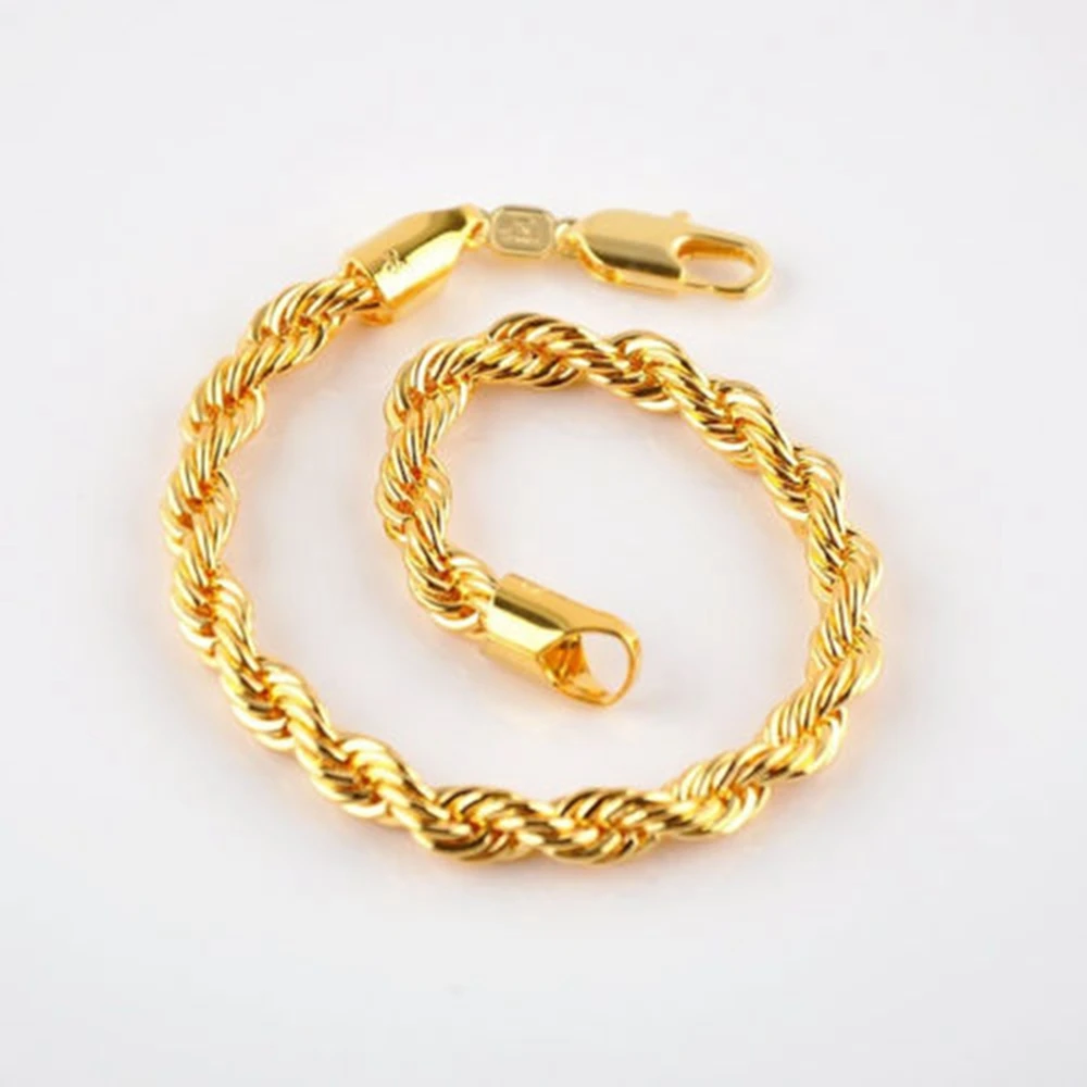 9-дюймовый длинный мужской браслет из желтого золота позолоченная цепочка