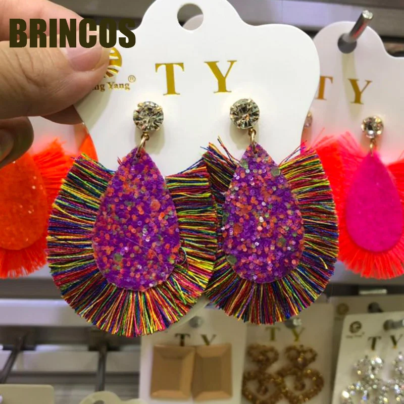 Earrings for women Neon green Tassel boho gold korean indian jewelry statement drop handmade oversize bohemia aliexpress