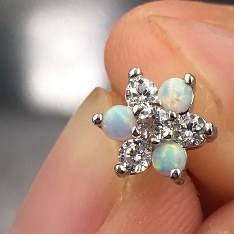 Огненный OPal17 цветок 1 0*6 мм камень из титанового сплава серьга штанга Спираль