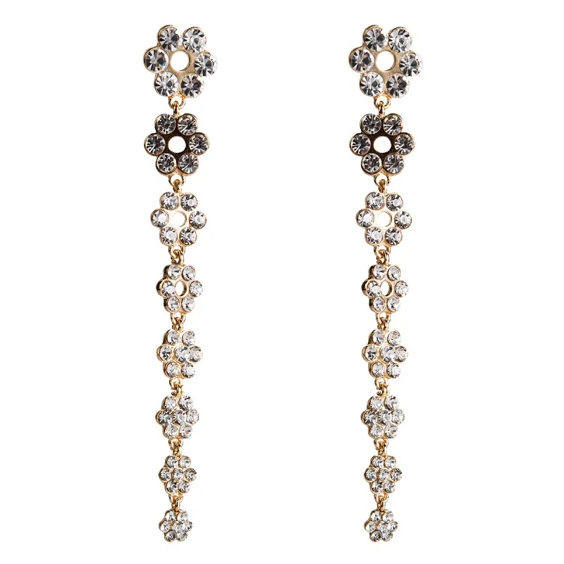 Bride Earrings For Women Crystal Large Big Long Drop Hanging Dangle Flower Fashion Jewelry Accessories | Украшения и аксессуары