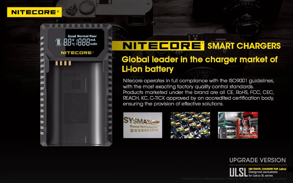 Nitecore ULSL USB зарядное устройство для Leica BP-SCL4 камеры батареи Leica SL Typ 601 серии камеры Модель