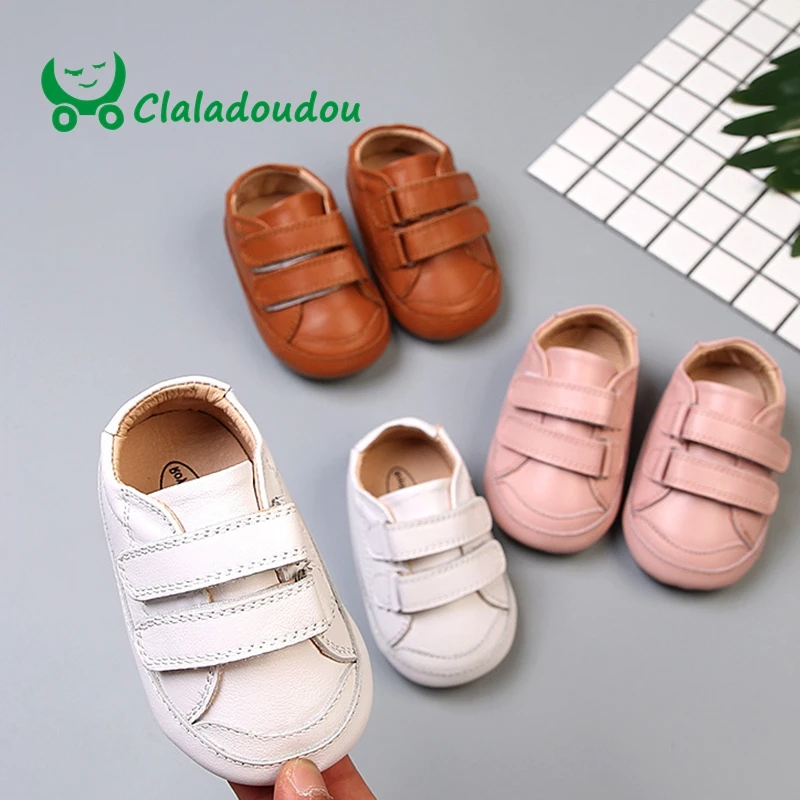 Claladoudou Toddler Baby Genuine Leather Shoes Newborn Baby Boys Girls Pure White Shoes Infant Toddler Soft Anti-slip Shoes 0-2Y