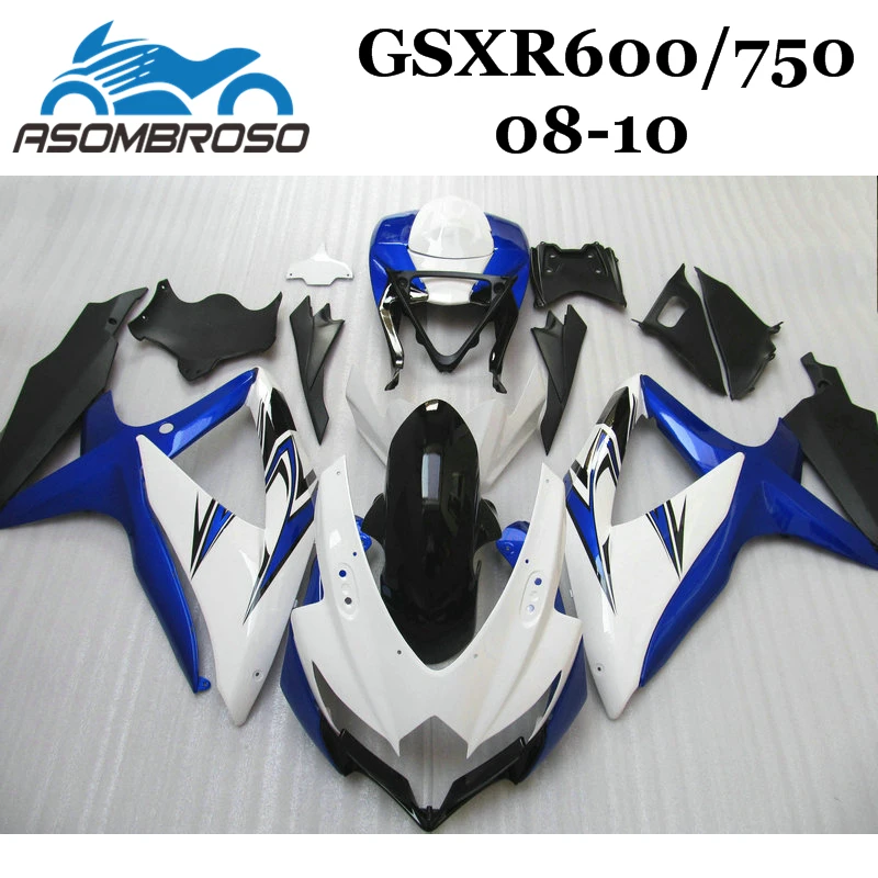 

High quality Injection Fairing kit for Suzuki 2010 2009 2008 GSXR600 K8 GSX R750 GSX R600 08 09 10 white blue Fairings set