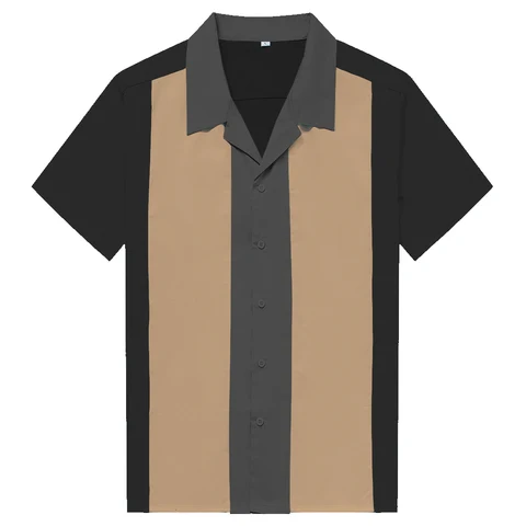 Рубашка в стиле рокабилли для боулинга, повседневная хлопковая Клубная курортная блузка с коротким рукавом и воротником из Трех панелей