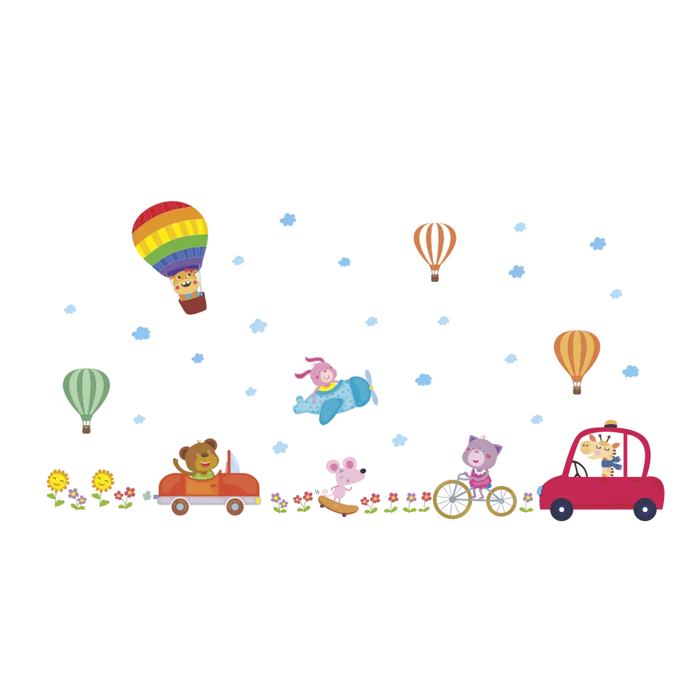 Мультяшный автомобиль воздушный шар наклейки на стену Дети Исследование стикер