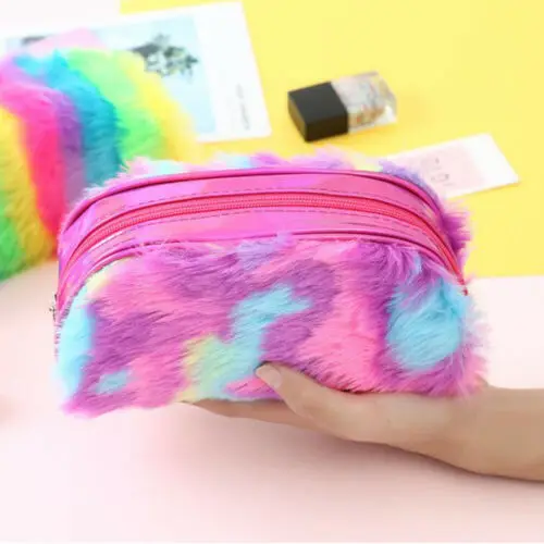 Косметичка для Макияжа beauty furry Женская Радужная пушистая ручная дорожная косметичка Органайзер сумка для путешествий