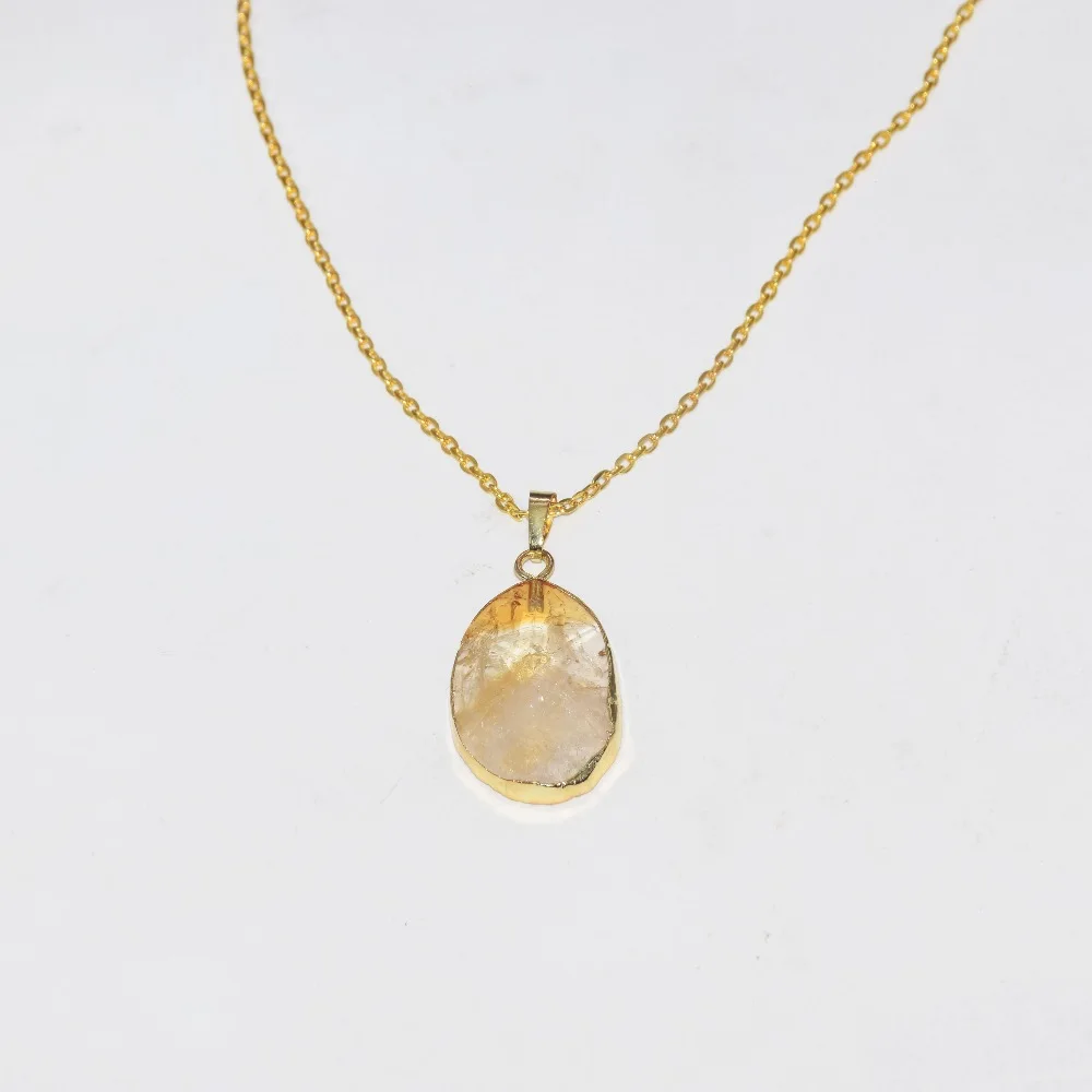 Мужское ожерелье с подвеской колье чокер золотым покрытием натуральным цитрином