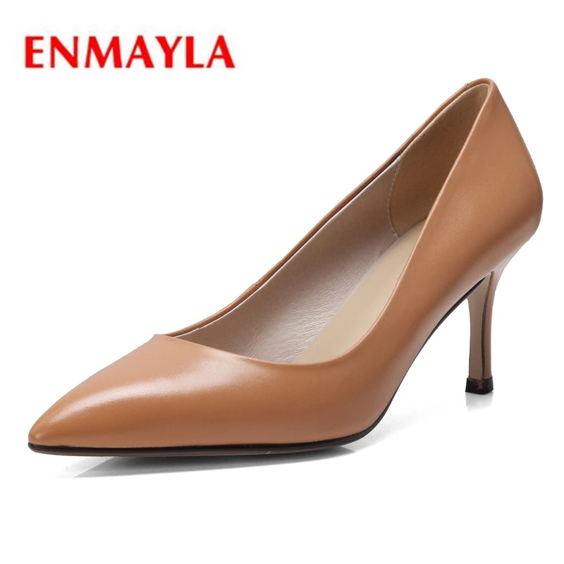 

ENMAYLA Genuine Leather Pointed Toe Pumps Women Shoes Zapatos Mujer Tacon High Heel Slip-On Sexy Heels Size 34-39 ZYL2012