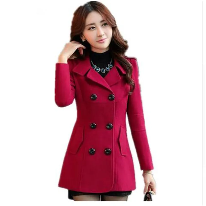 

Women Woolen Coats Winter Trench Coat Fashion Solid Double Breasted Overcoat Turn-down Collar Slim Outerwear