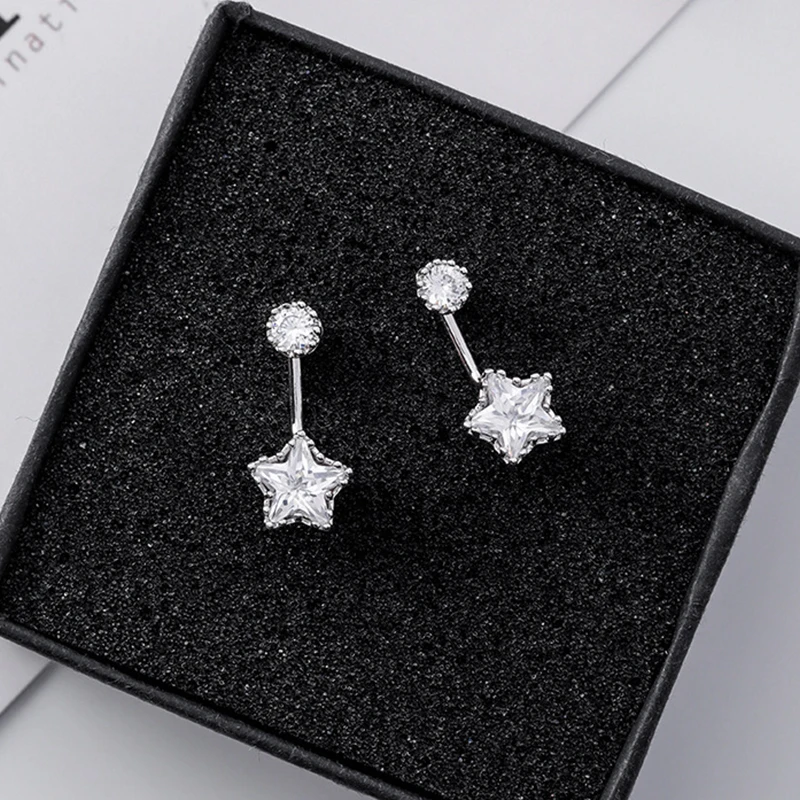 925 Silver Pin Korea Small Fresh after Hanging Stars Zircon Drop Earrings Temperament Simple Micro-inlaid Trangle Women | Украшения и