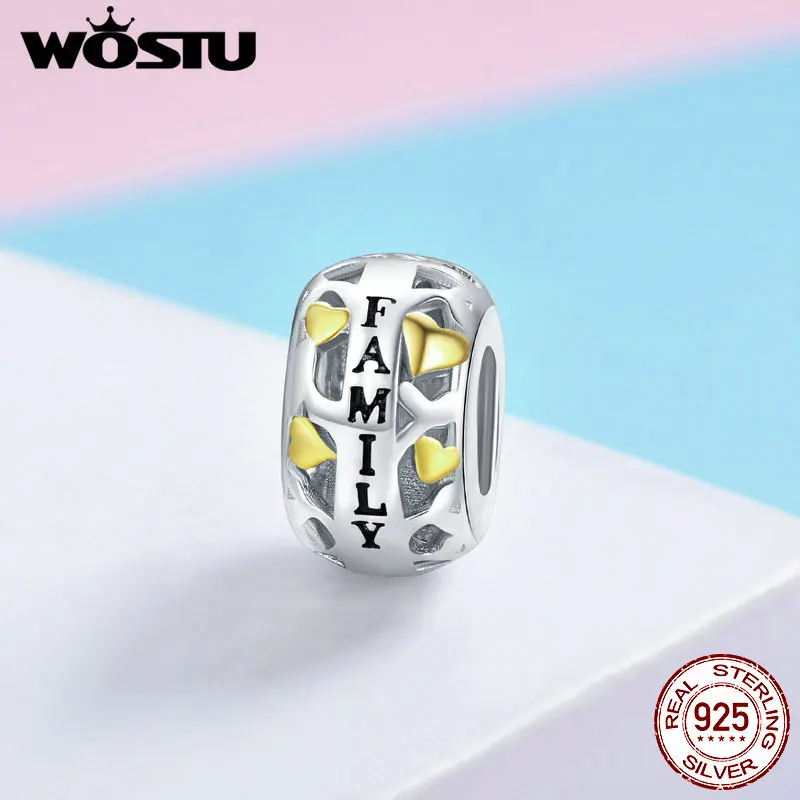 WOSTU 925 пробы серебро желтый теплый Семья бусины браслет шарма простая S925 ювелирных изделий FIC858