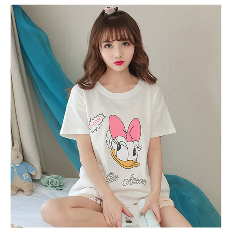 

Plus Size Summer Tops for Women 2018 Cotton Pajamas Print Sweet Two Piece Shorts Sleepwear