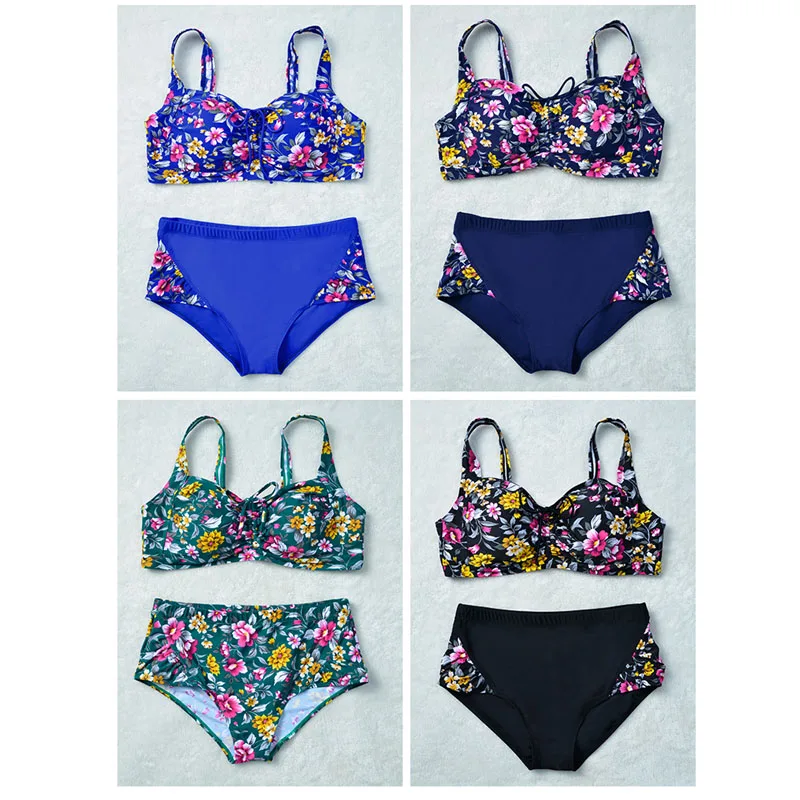 Бикини 2017 плюс размер купальник женский цветочный принт пуш-ап бикини с