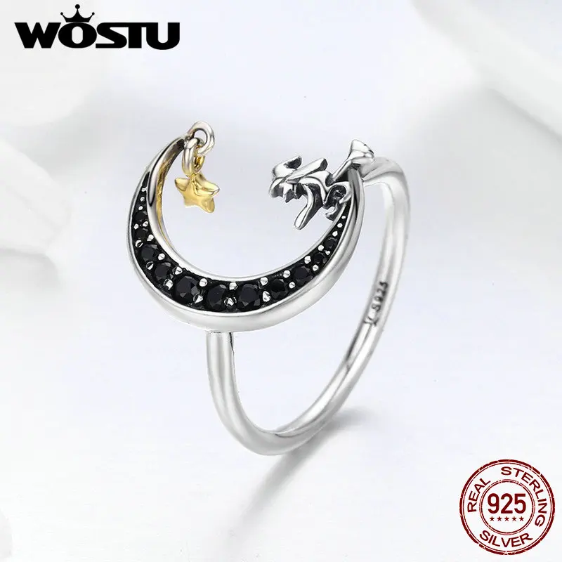 WOSTU, дизайн, 925 пробы, серебро, Волшебная ведьма в Луне, звезда, кольца для женщин, сказочный стиль, ювелирное изделие, подарок, FIR288