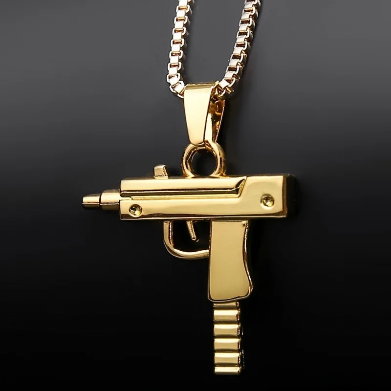 Новый золотой пистолет Uzi кулон ожерелье для мужчин wo Мужской танец хип хоп Шарм