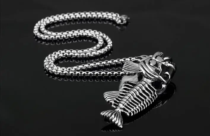 100PCS Hollow White Black Golden Jewelry Unique Fish Bone Pendant 22 &quotNecklace 316L Stainless Steel Punk Personality | Украшения и