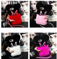 luxury cute cartoon panda bowknot soft warm rabbit fur phone case cover for iphone 13 12 11 pro max x xr xs max 6 6s 7 8 plus