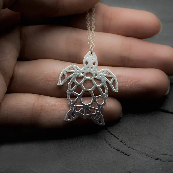 NianDi Sea ожерелье с черепашкой Origami Геометрическая черепаха серебряные подвески