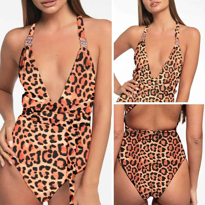 Misswim Цельный купальник с глубоким вырезом женский леопардовый боди для ребенка