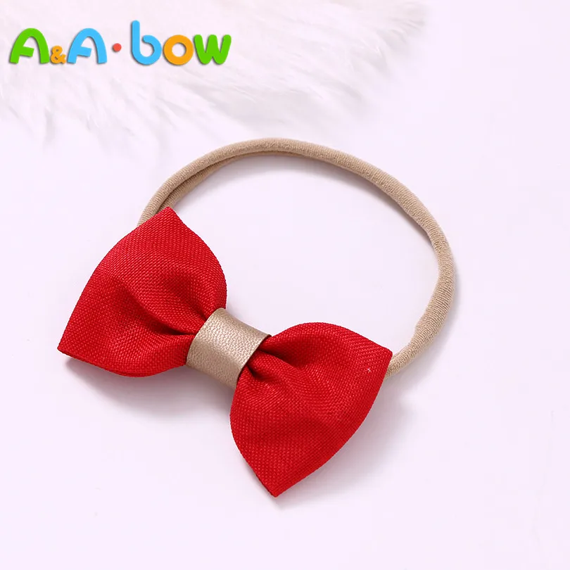 Diadema de lazo de nailon con lazo de algod&oacute;n y lino para ni&ntilde;as, accesorios para el cabello, hecho a mano turbante, 1 unidad-1