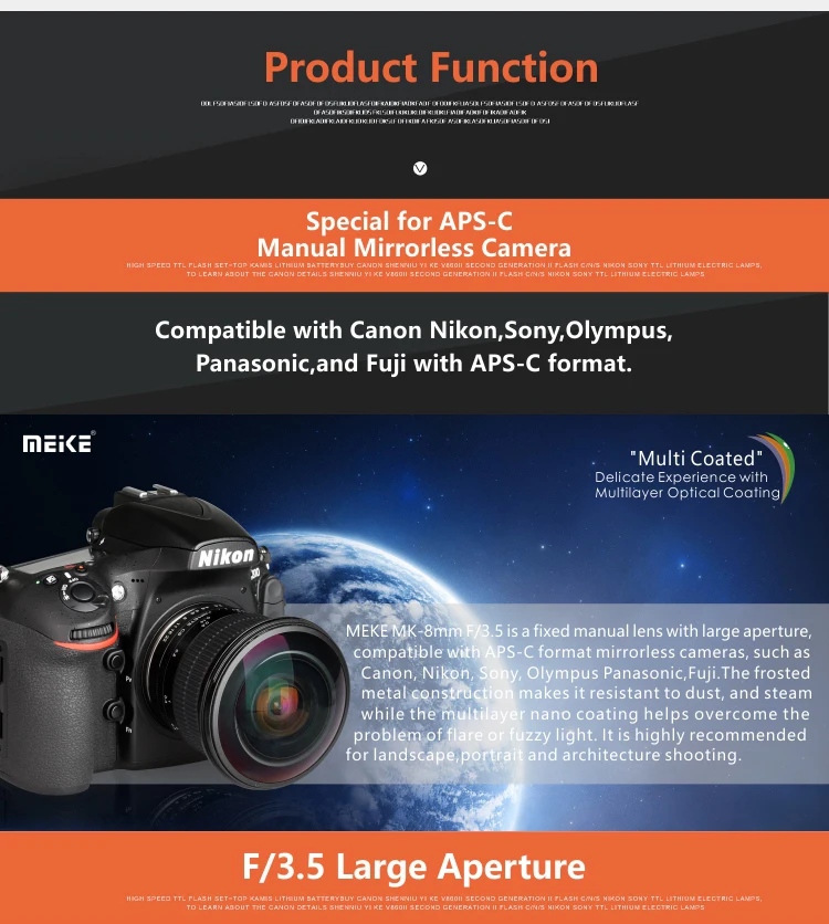 Объектив «рыбий глаз» Meike 8 мм f/3,5 Ultra HD для беззеркальной камеры Fujifilm X-Mount с APS-C/Full-Frame