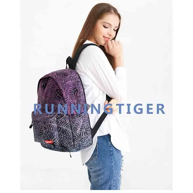 RUNNINGTIGER набор из 3 предметов, школьные сумки для девочек, женский рюкзак с принтом для девочек-подростков, сумка на плечо, сумки на шнурке, WM509Z