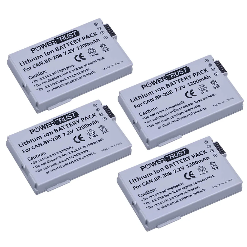 4 Battery PowerTrust 1x BP-208 BP 208 Перезаряжаемые Батарея для Canon DC10 DC19 DC20 DC21 DC22 DC40 DC50 DC51 DC95 DC100 DC200 DC201 DC210 - Цвет: 4 Battery