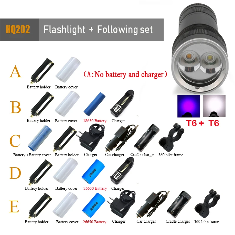 diving flashlight D Светодиодный водонепроницаемый светильник-вспышка для дайвинга, погружение L2, подводный УФ-светильник, 100 метров, светодиодный фонарь, лампа для кемпинга, используется батарея 26650 18650 - Испускаемый цвет: diving flashlight D