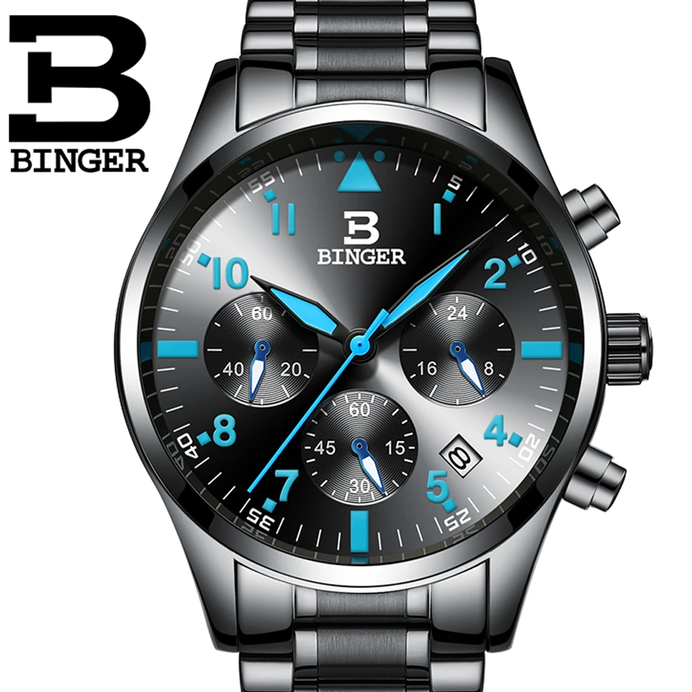 BINGER 10 Relogio Masculino новые водонепроницаемые мужские часы мужские спортивные кварцевые часы деловые Модные Военные стальные черные наручные часы Binger - Цвет: BINGER 10