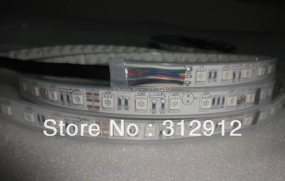 

5m DC12V 60leds/m and 5pcs TM1812 ic/meter(20pixels) led digital strip;IP68;waterproof in silicon tube