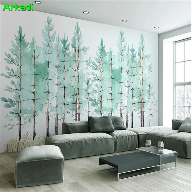 Современные минималистичные обои для спальни и гостиной ручная роспись зеленый
