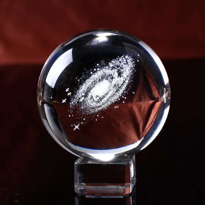with crystal base 60/80 мм Диаметр Млечного Пути хрустальный шар Глобус Galaxy миниатюры 3D стекло с лазерной гравировкой шар Сфера домашнего декора подарки через тиркушка - Цвет: with crystal base