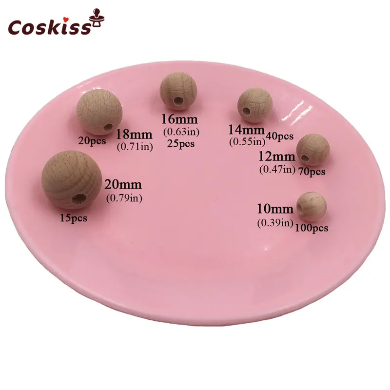 DIY Beech Series Nursing Combination Boxed 10-20mm Beech Wooden Round Beads  For Wooden Teether toy Baby Necklace Teether Access