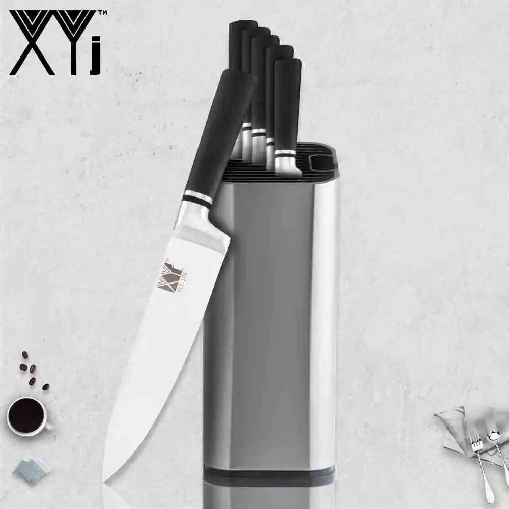G.7pcs set XYj японский, из нержавеющей стали Кухня Ножи " утилита Santoku шеф-повара нарезки хлеба точилка для ножей бар Ножи держатель - Цвет: G.7pcs set
