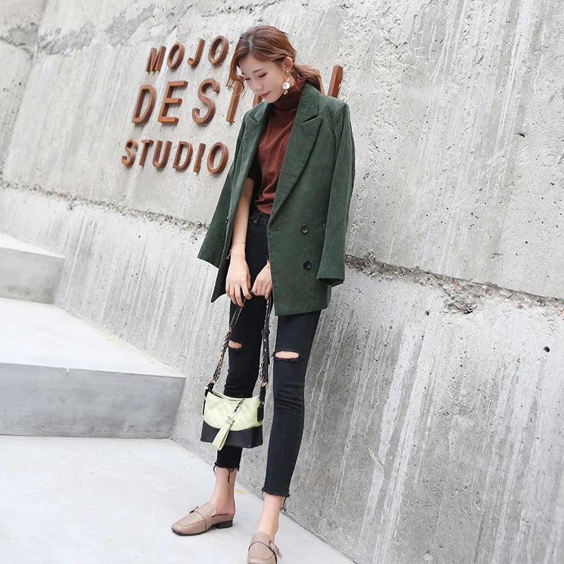 Осенний винтажный вельветовый костюм блейзер для женщин зимний сексуальный