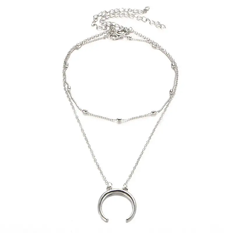 Цвет серебристый Золотой Jewelry полумесяц Колье и Подвески двойной цепи слоистых